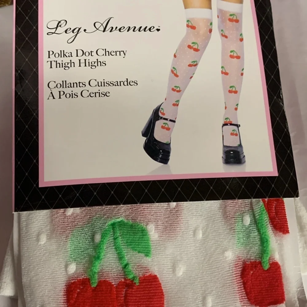 Leg Avenue polka dot cherry thigh high tights one size